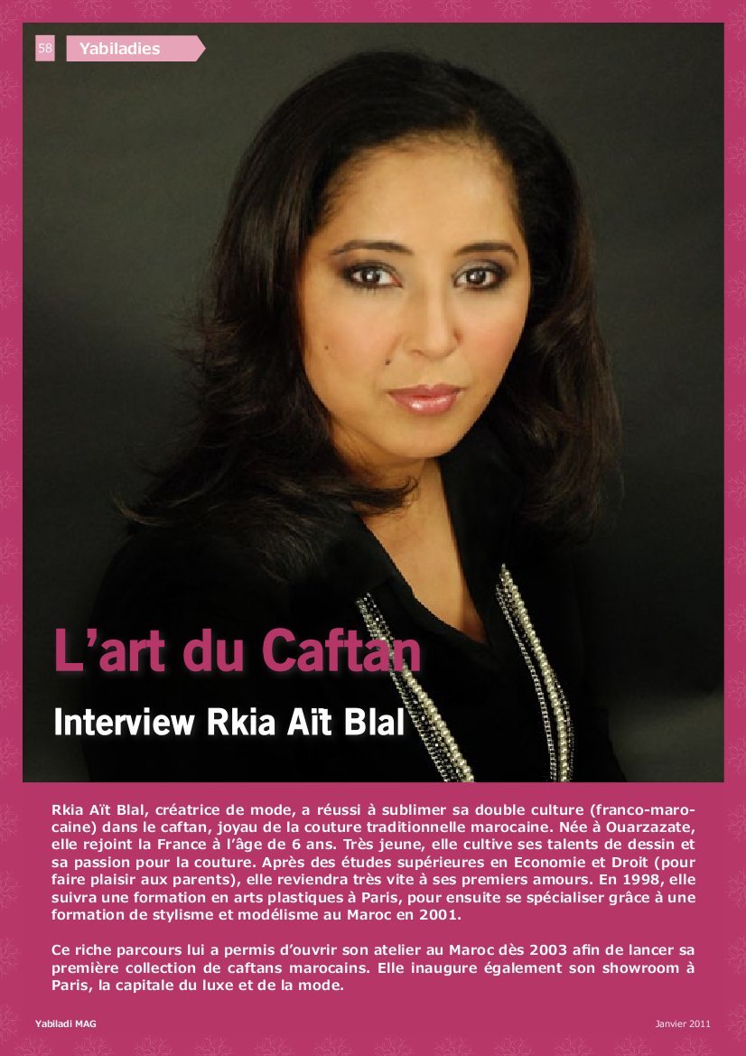 Portrait et entretien de Rkia Ait Blal dans Yabiladi en 2011